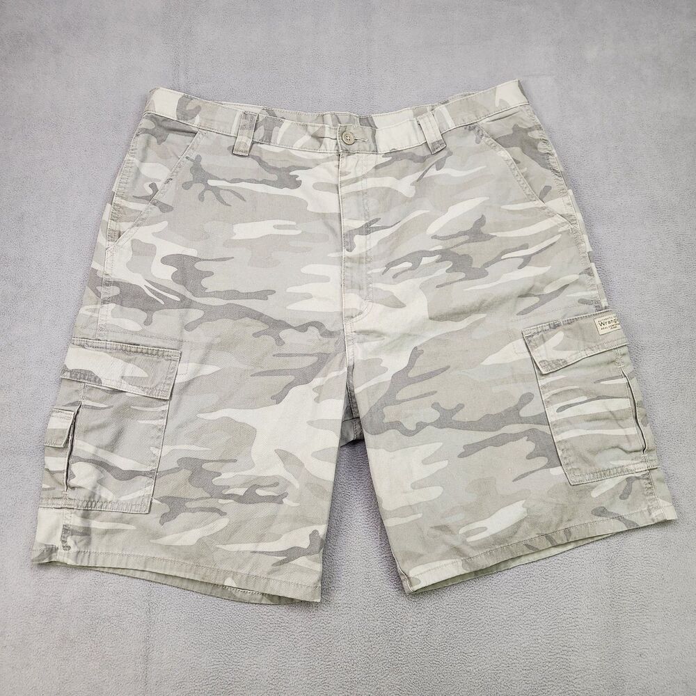 Wrangler Cargo Shorts Men's 40 Gray Camo Cotton Outdoor Casual 10" Baggy 90s Y2K